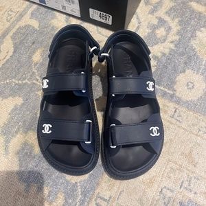 Chanel Interlocking CC Rubber Slingback Sandals
